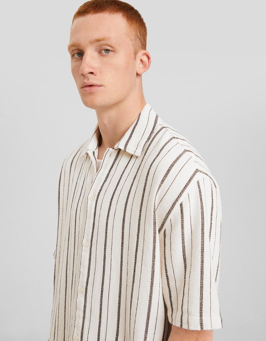 Chemise manches courtes rustique rayures-Écru-2