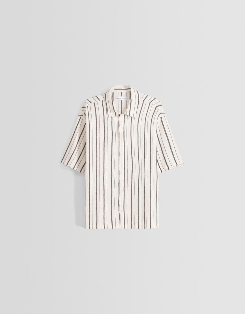 Chemise manches courtes rustique rayures-Écru-4