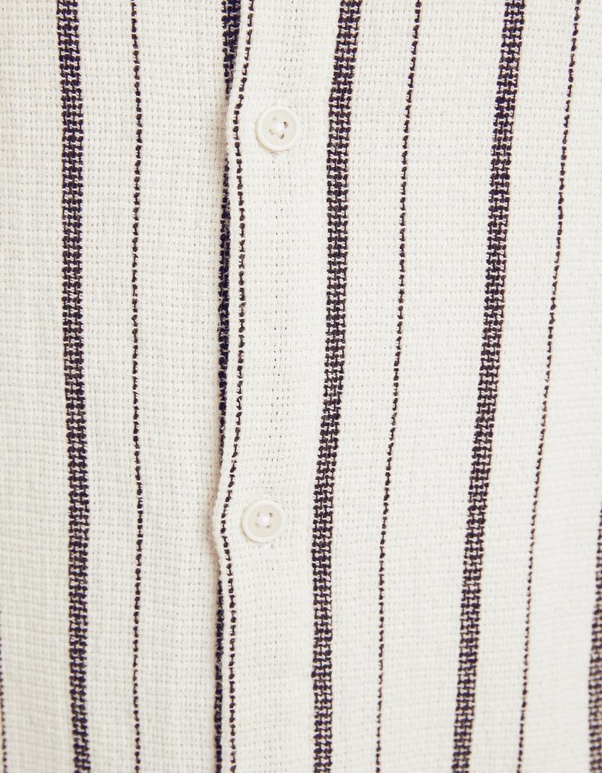 Chemise manches courtes rustique rayures-Écru-5
