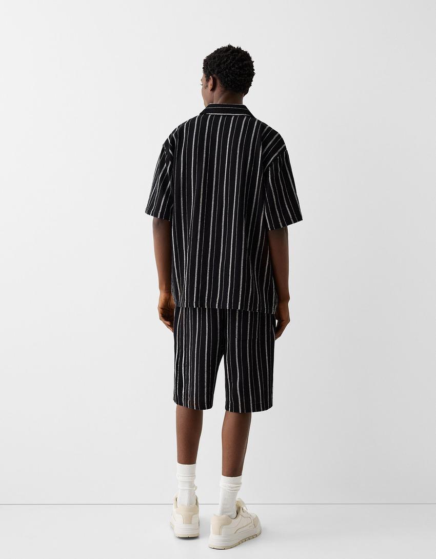 Chemise manches courtes rustique rayures-Noir-1