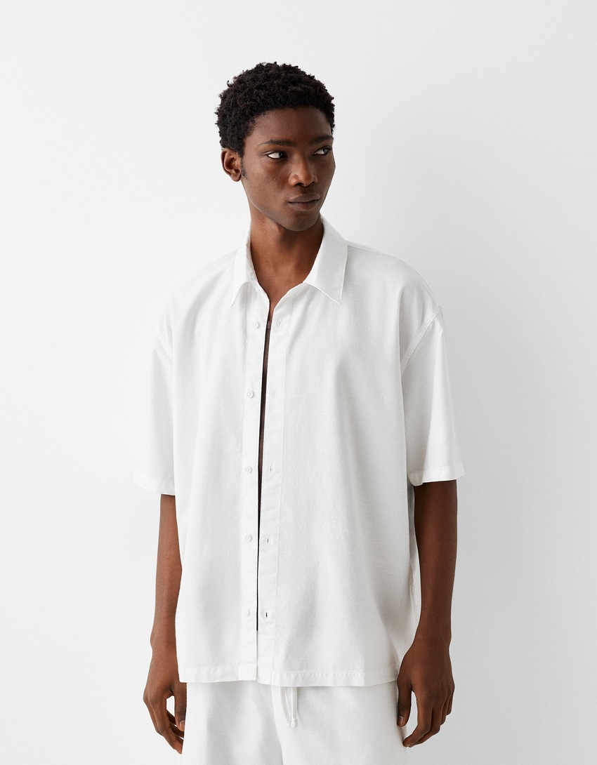 Chemise manches courtes garment dyed-Blanc cassé-0
