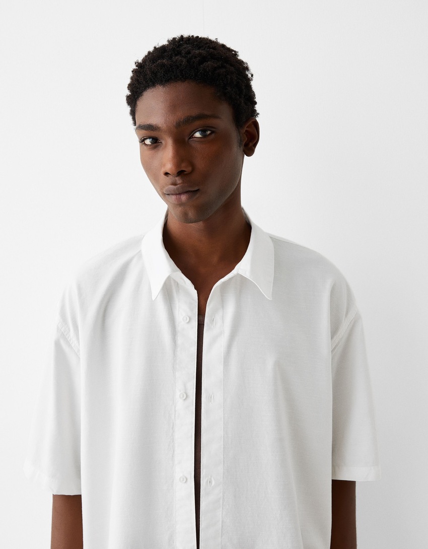 Chemise manches courtes garment dyed-Blanc cassé-2