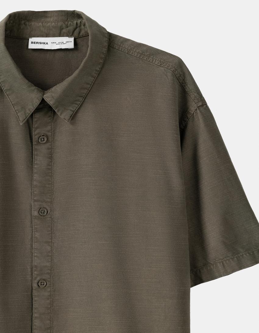 Garment-dyed short sleeve shirt-Khaki-3