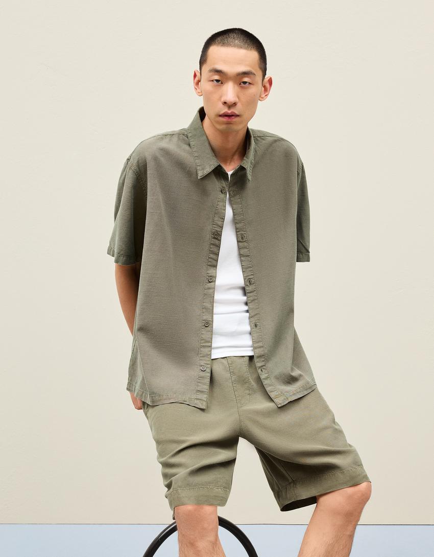 Garment-dyed short sleeve shirt-Khaki-5