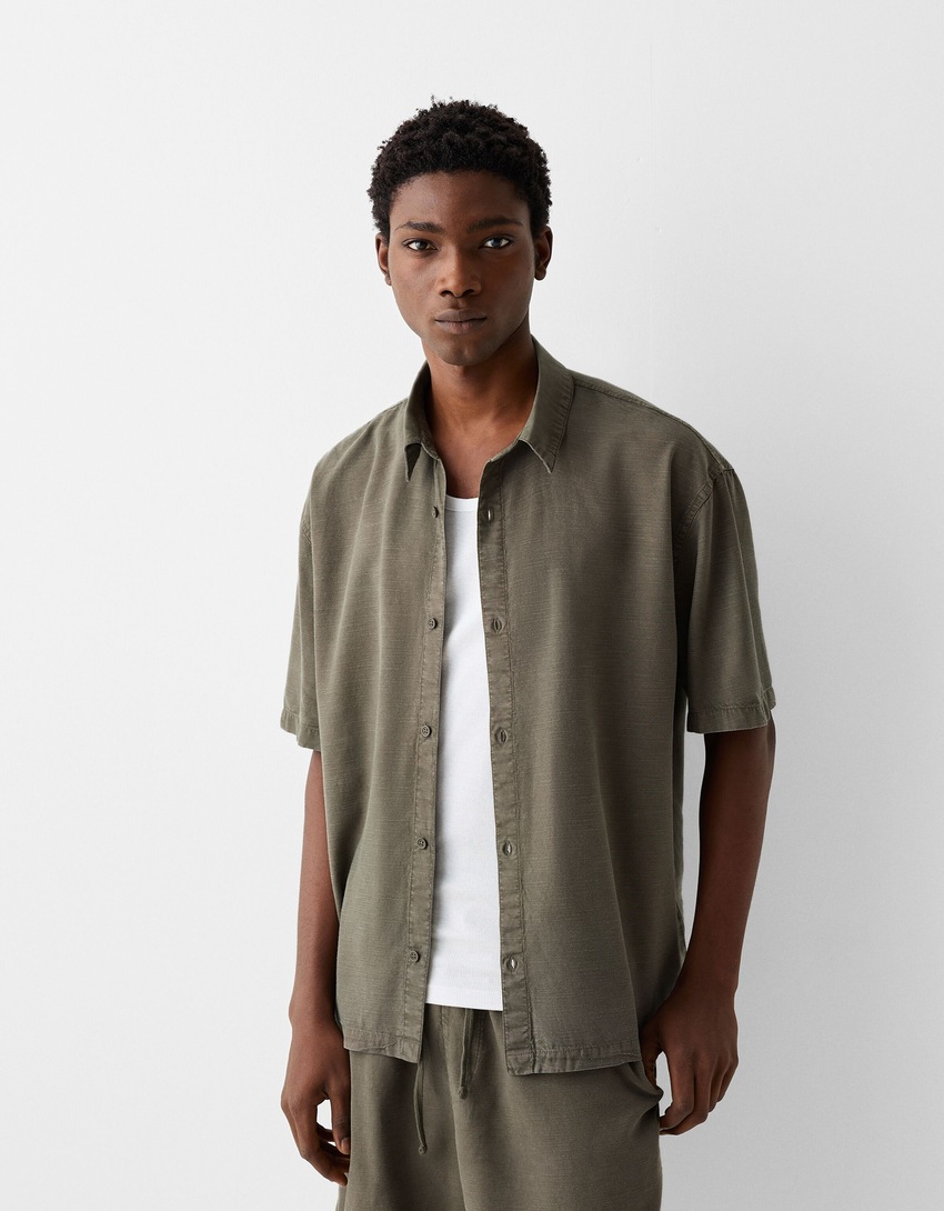 Chemise manches courtes garment dyed-Kaki-0