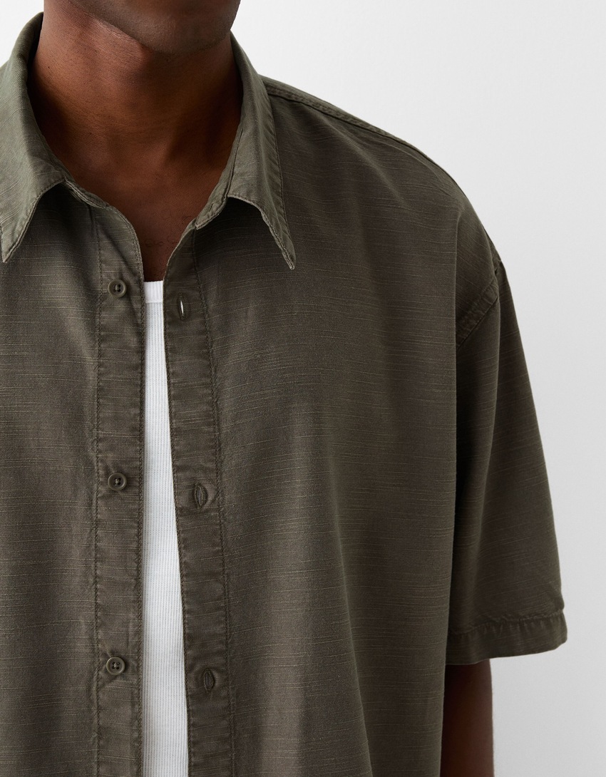 Chemise manches courtes garment dyed-Kaki-5