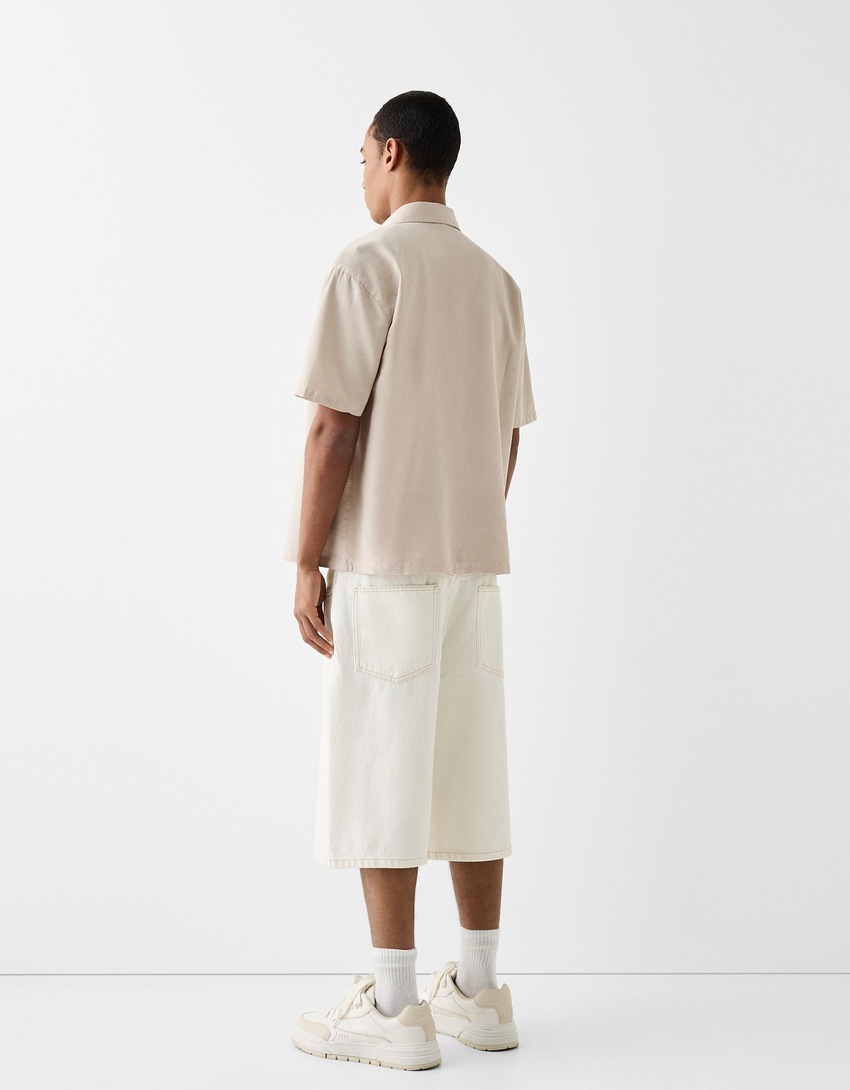 Chemise manches courtes garment dyed-Sable-1
