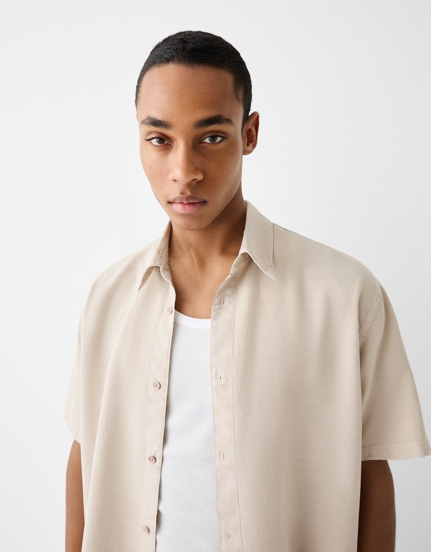 Chemise manches courtes garment dyed-Sable-2
