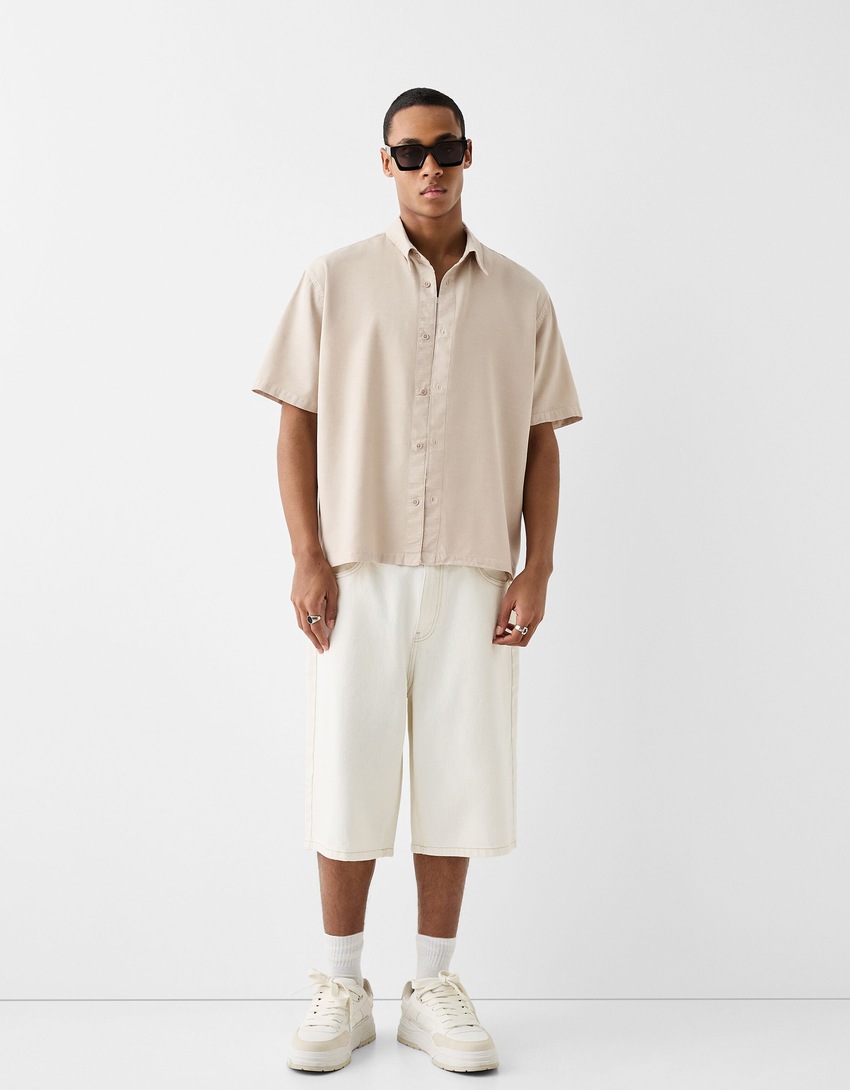 Chemise manches courtes garment dyed-Sable-3