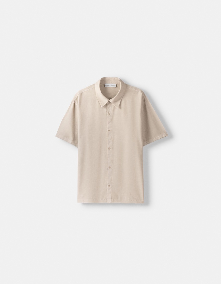 Chemise manches courtes garment dyed-Sable-4