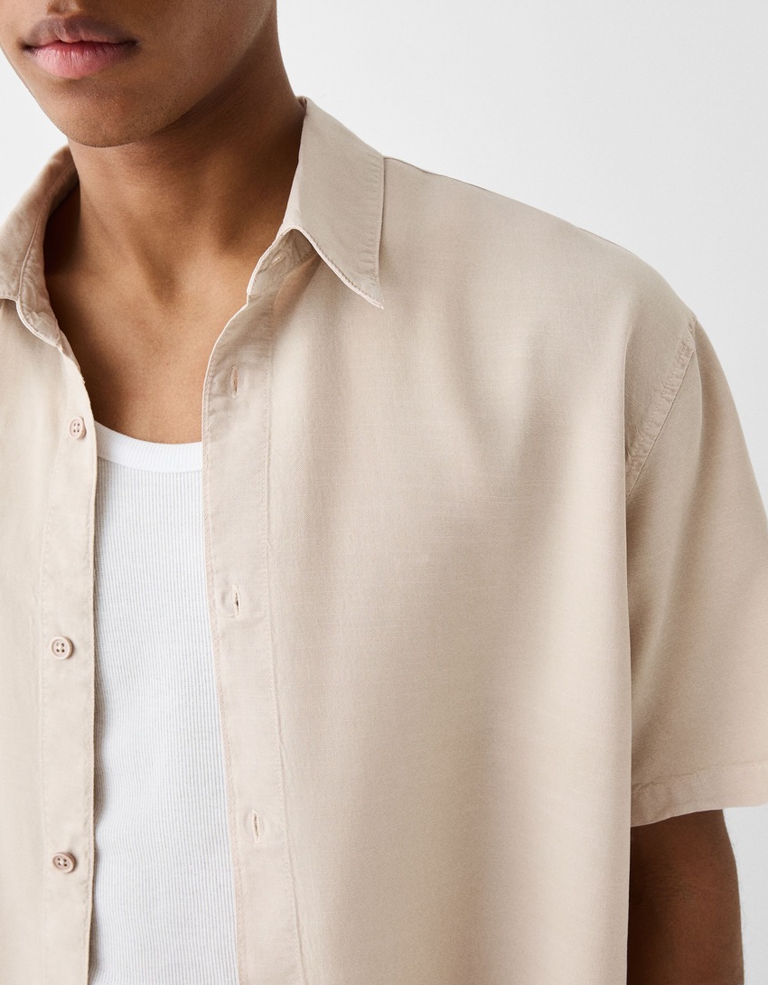 Chemise manches courtes garment dyed-Sable-5