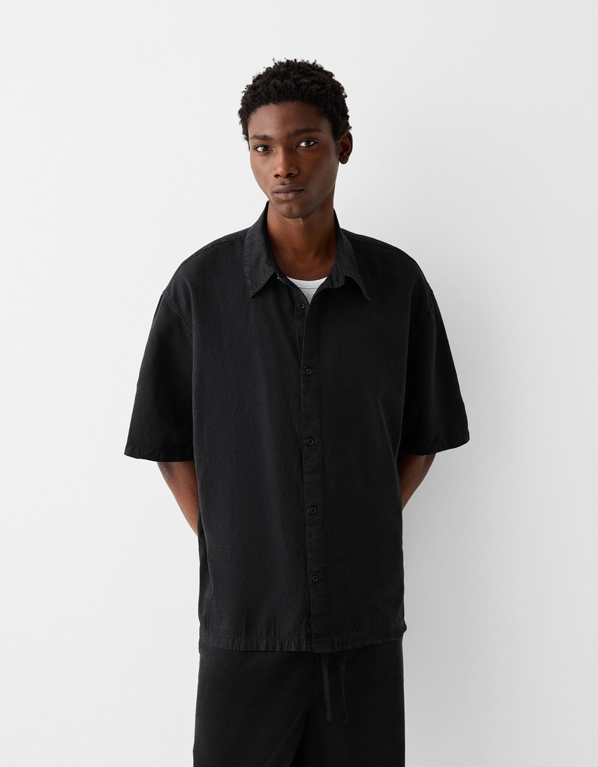 Chemise manches courtes garment dyed-Noir-0