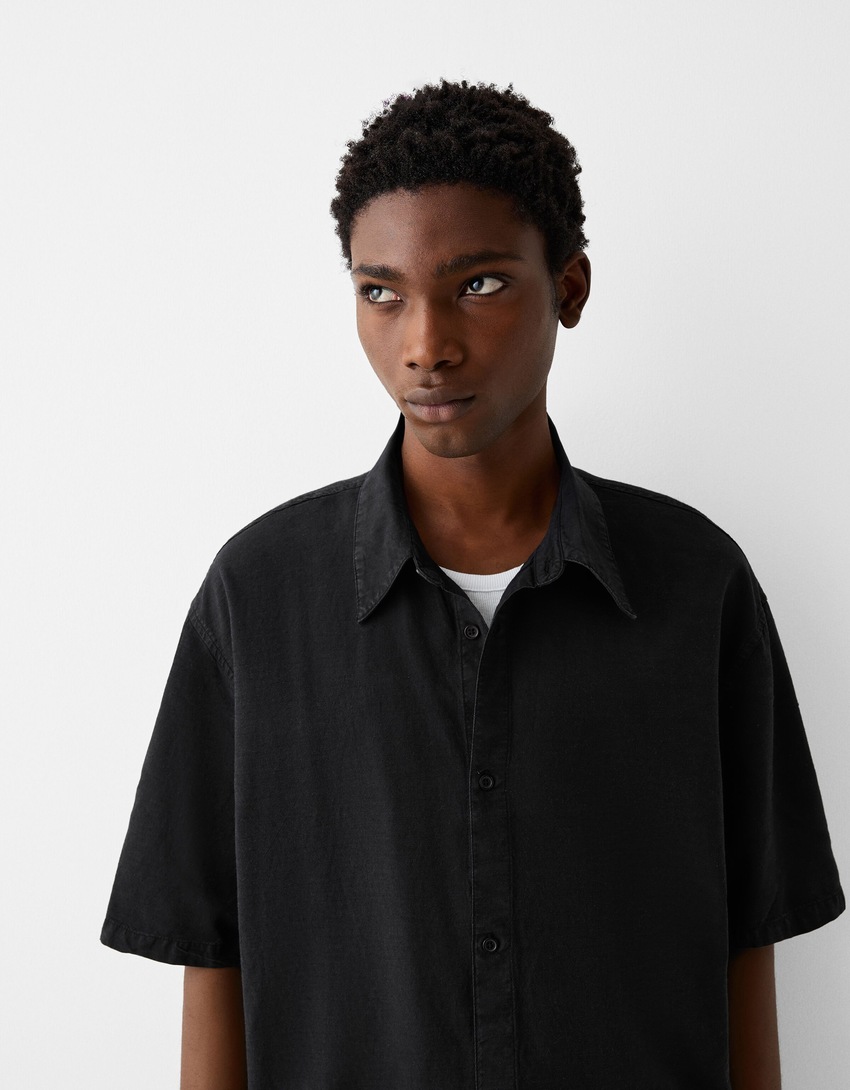 Chemise manches courtes garment dyed-Noir-2