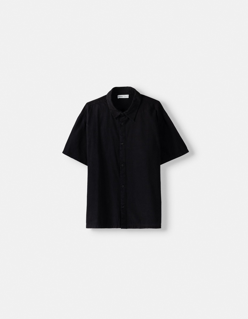 Chemise manches courtes garment dyed-Noir-4