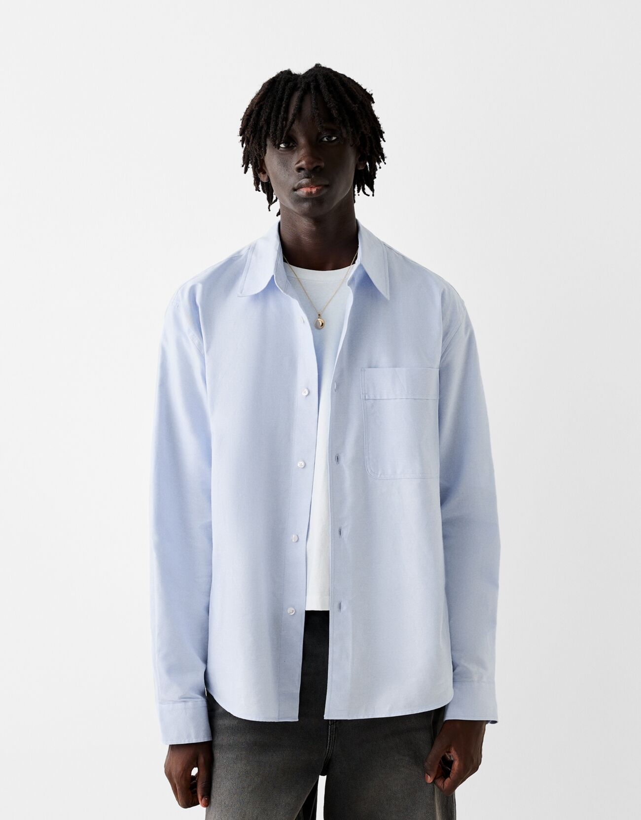 Boxy long sleeve Oxford shirt - Plain - Men | Bershka