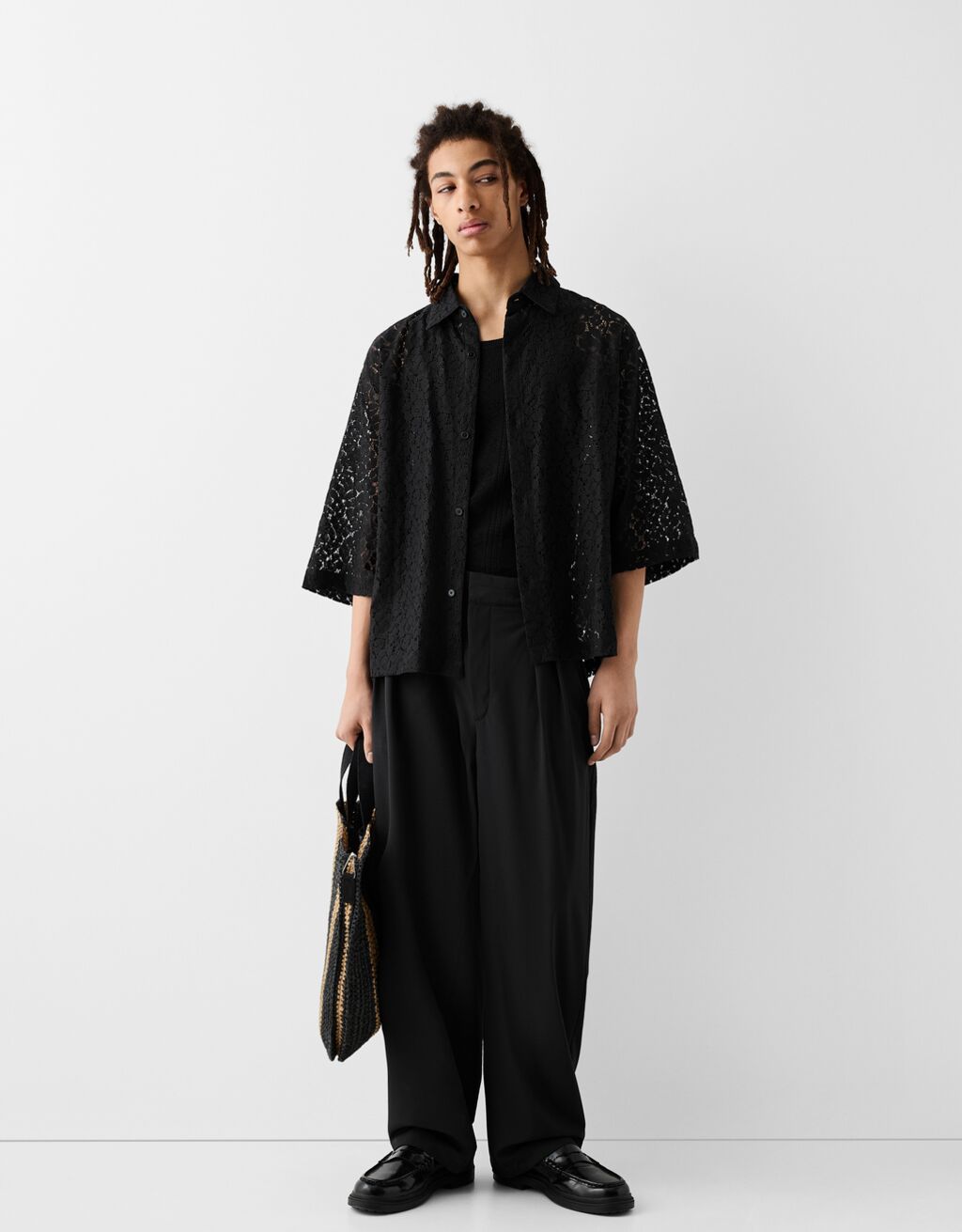 Camisa com manga a 3/4-Preto-3