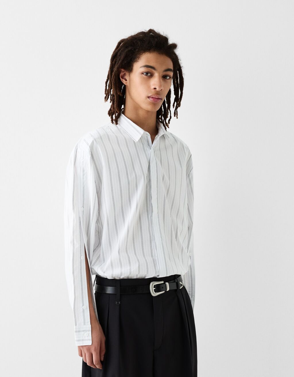 Chemise rayée manches longues-Blanc cassé-0