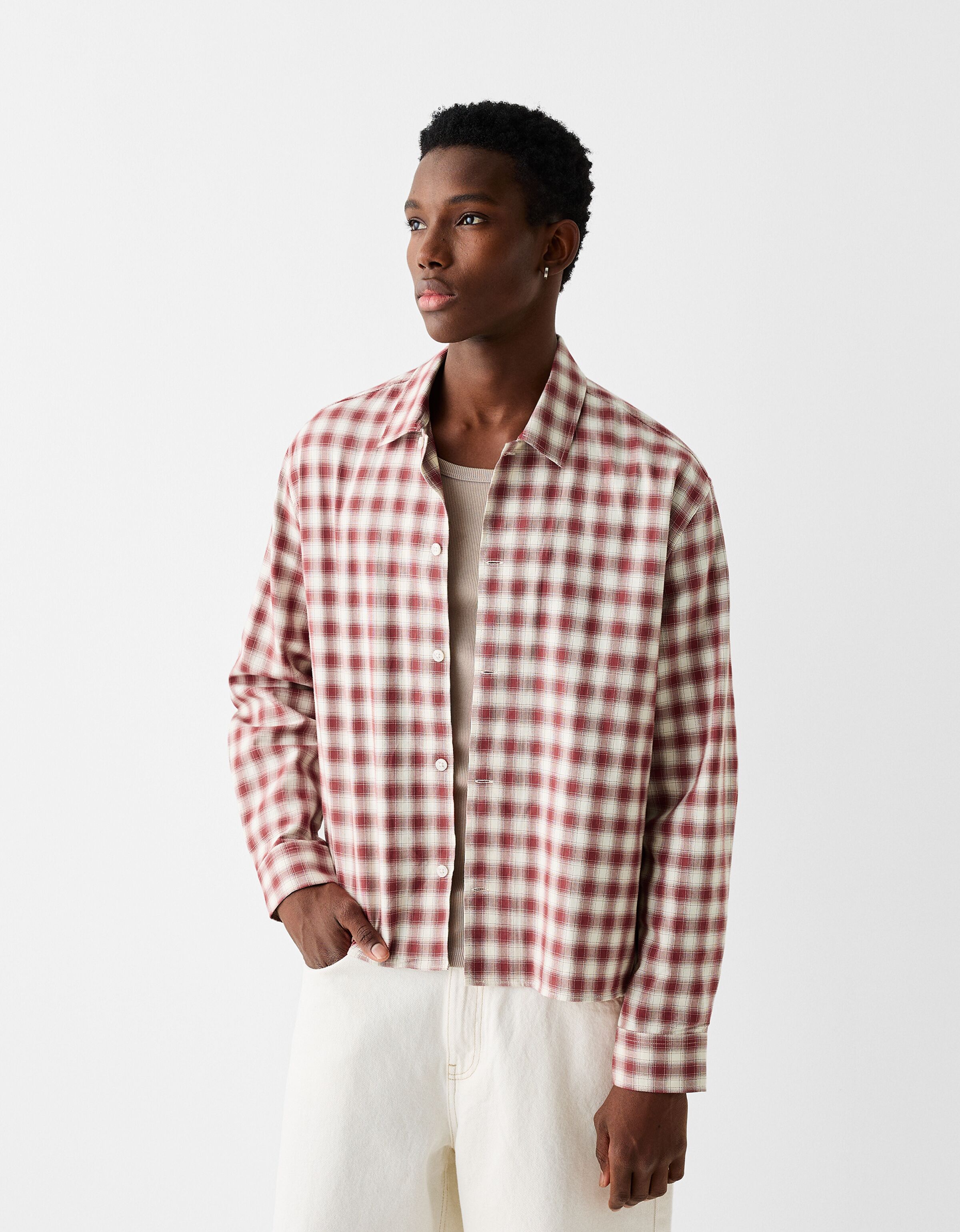 Long hot sale check shirt