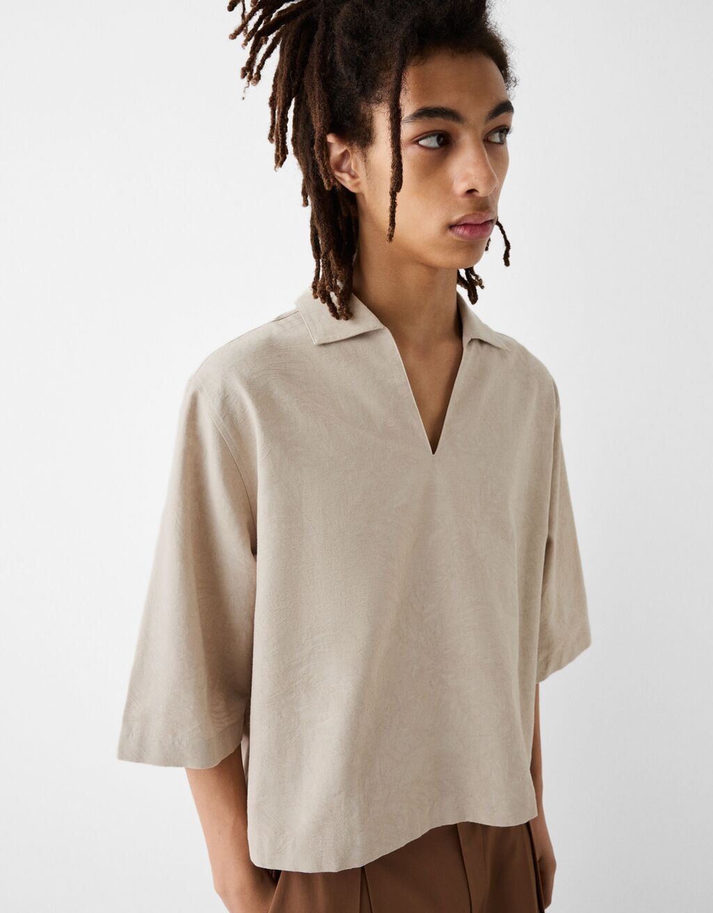 Camisa manga 3/4 gola de polo-Areia-2