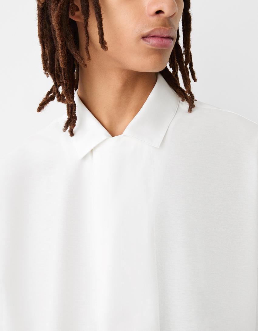 Chemise cache-cœur manches courtes-Blanc cassé-5