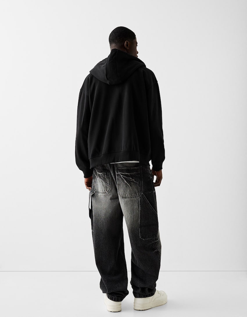 Sweatshirt mit Reißverschluss und Kapuze-Schwarz-1