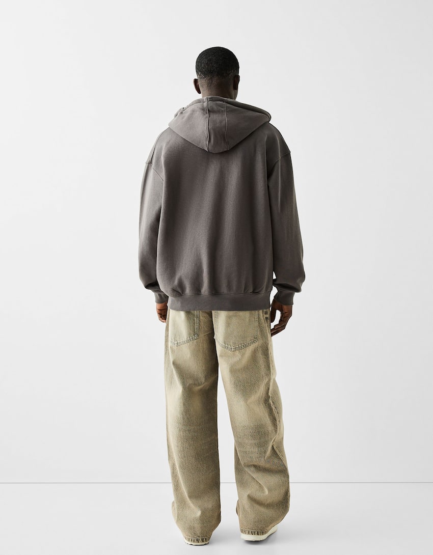 Sweatshirt mit Reißverschluss und Kapuze-Grau-1