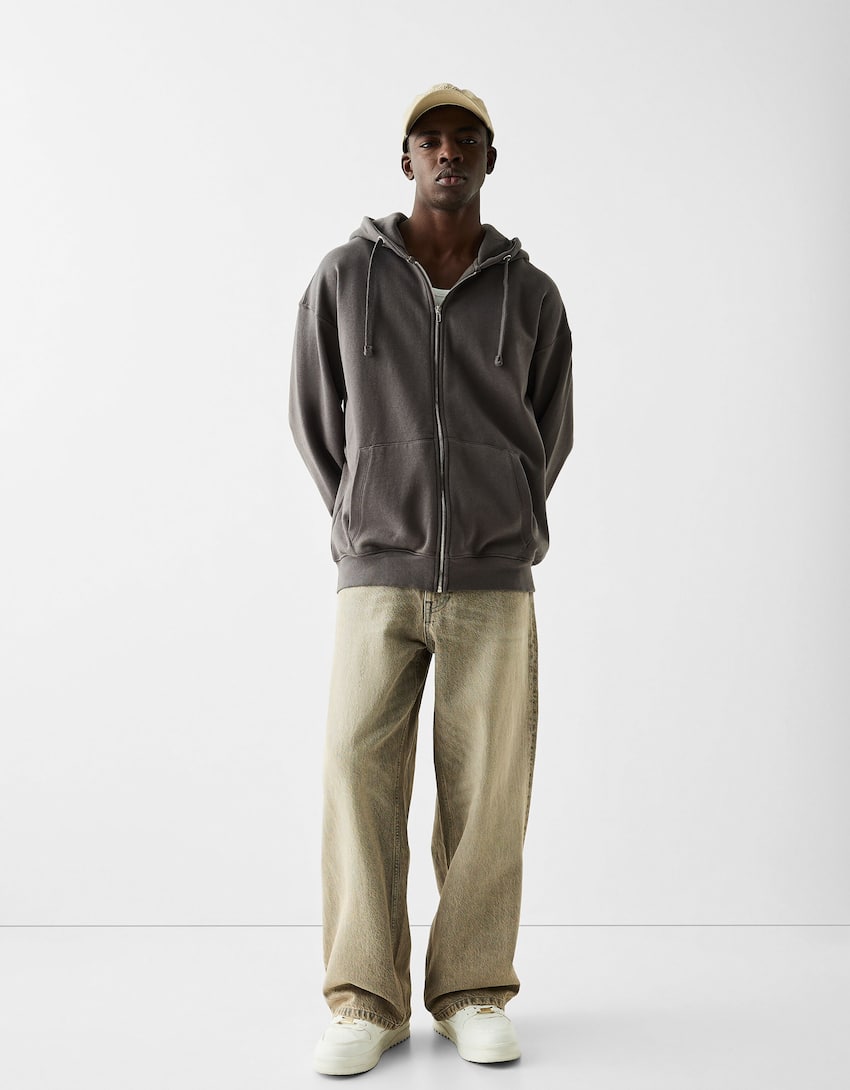Sweatshirt mit Reißverschluss und Kapuze-Grau-3
