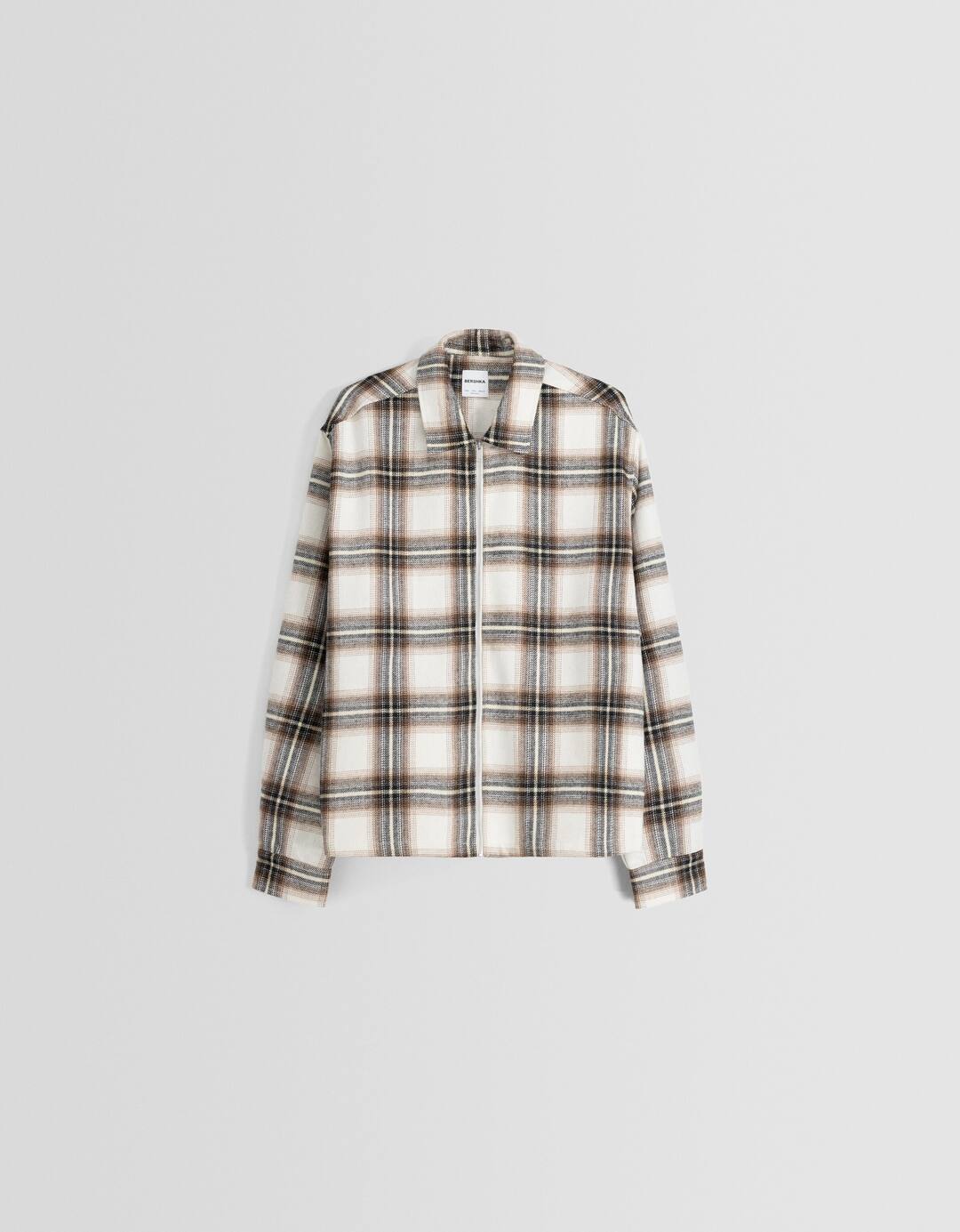 Long sleeve zip-up check overshirt