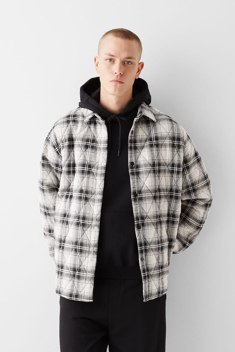 Long sleeve quilted check overshirt