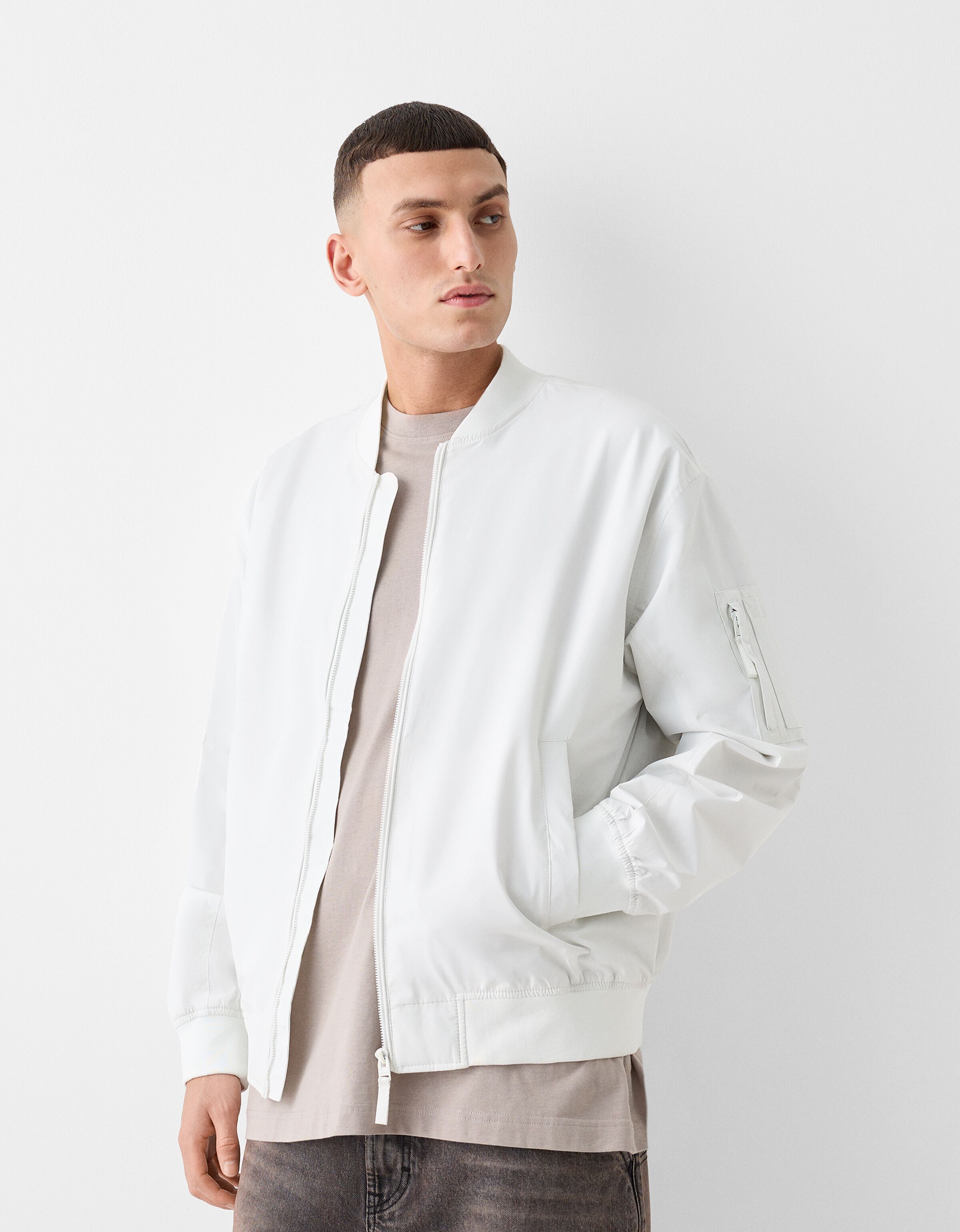 COLLUSION Unisex distressed washed oversized bomber jacket in neutral stone  | ASOS