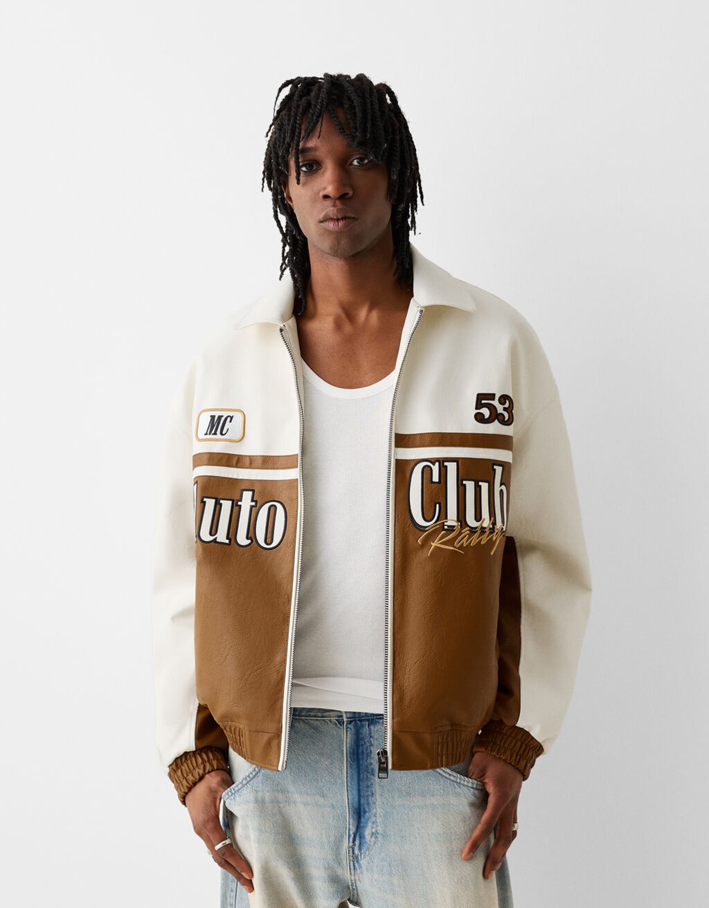 Racing faux leather jacket Men Bershka