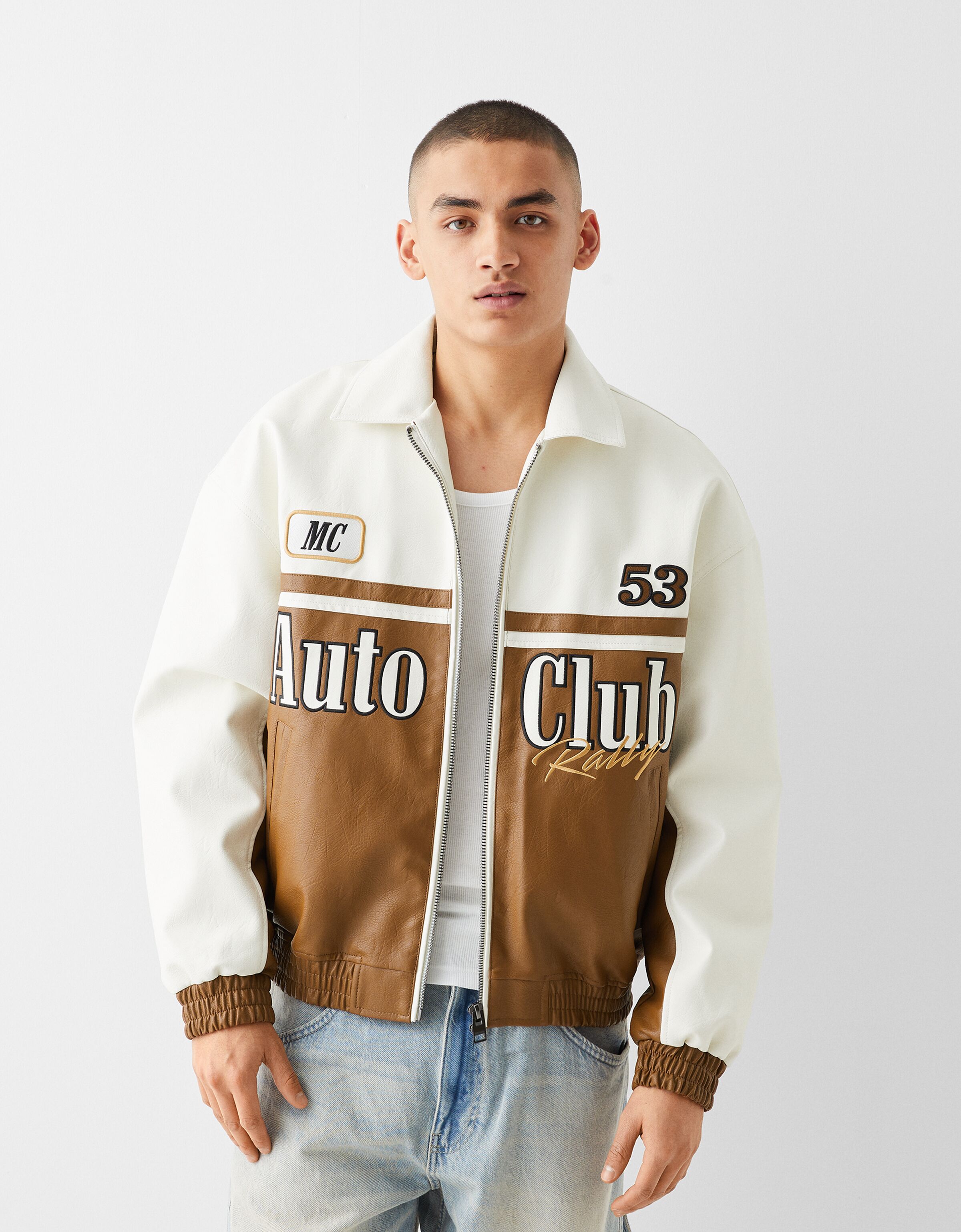 Racing faux leather jacket - Outerwear - Men | Bershka