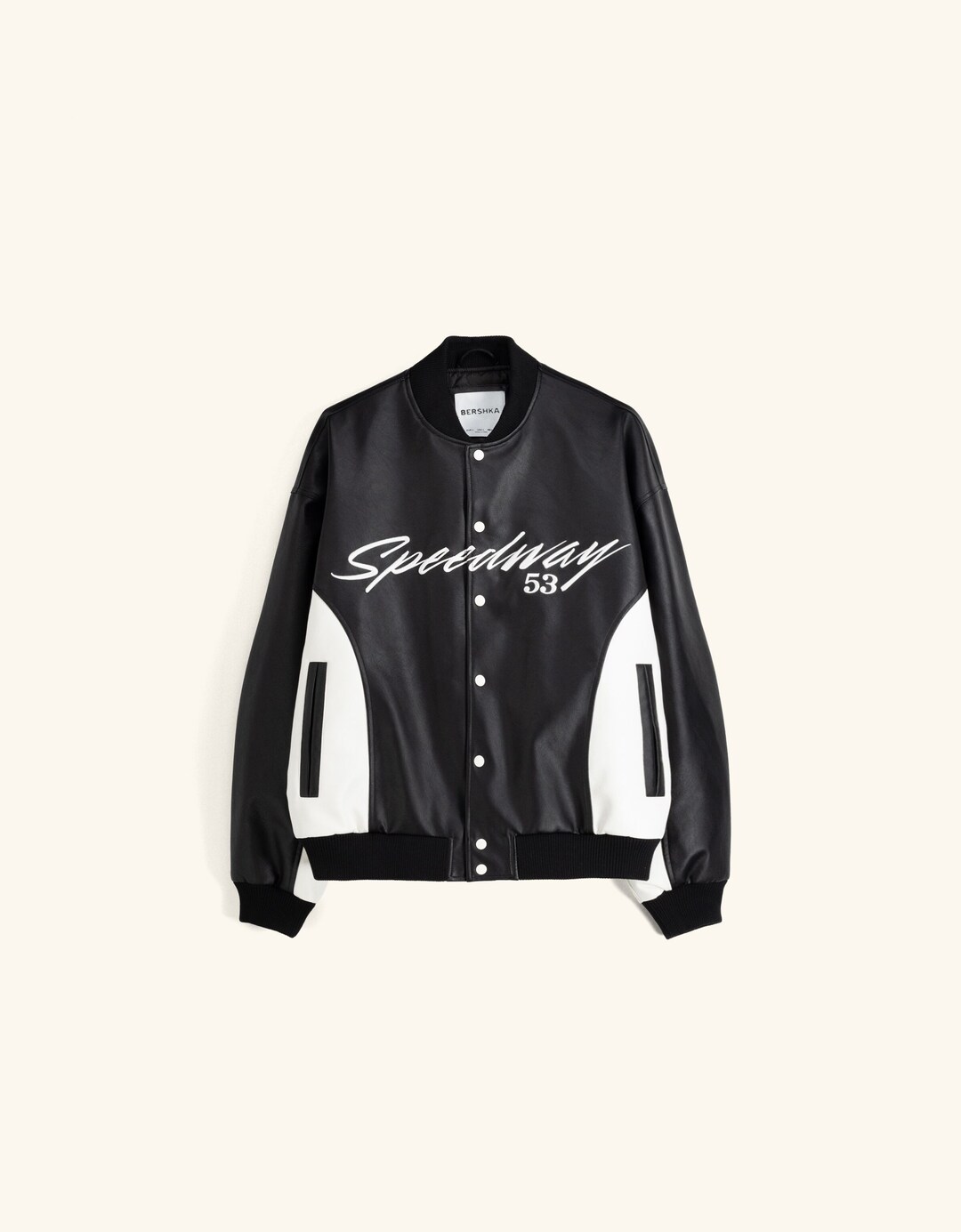 Leather effect baseball jacket with embroidery
