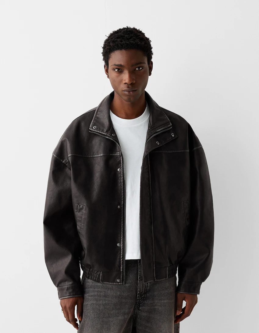Distressed faux leather oversize jacket - Jackets - Men