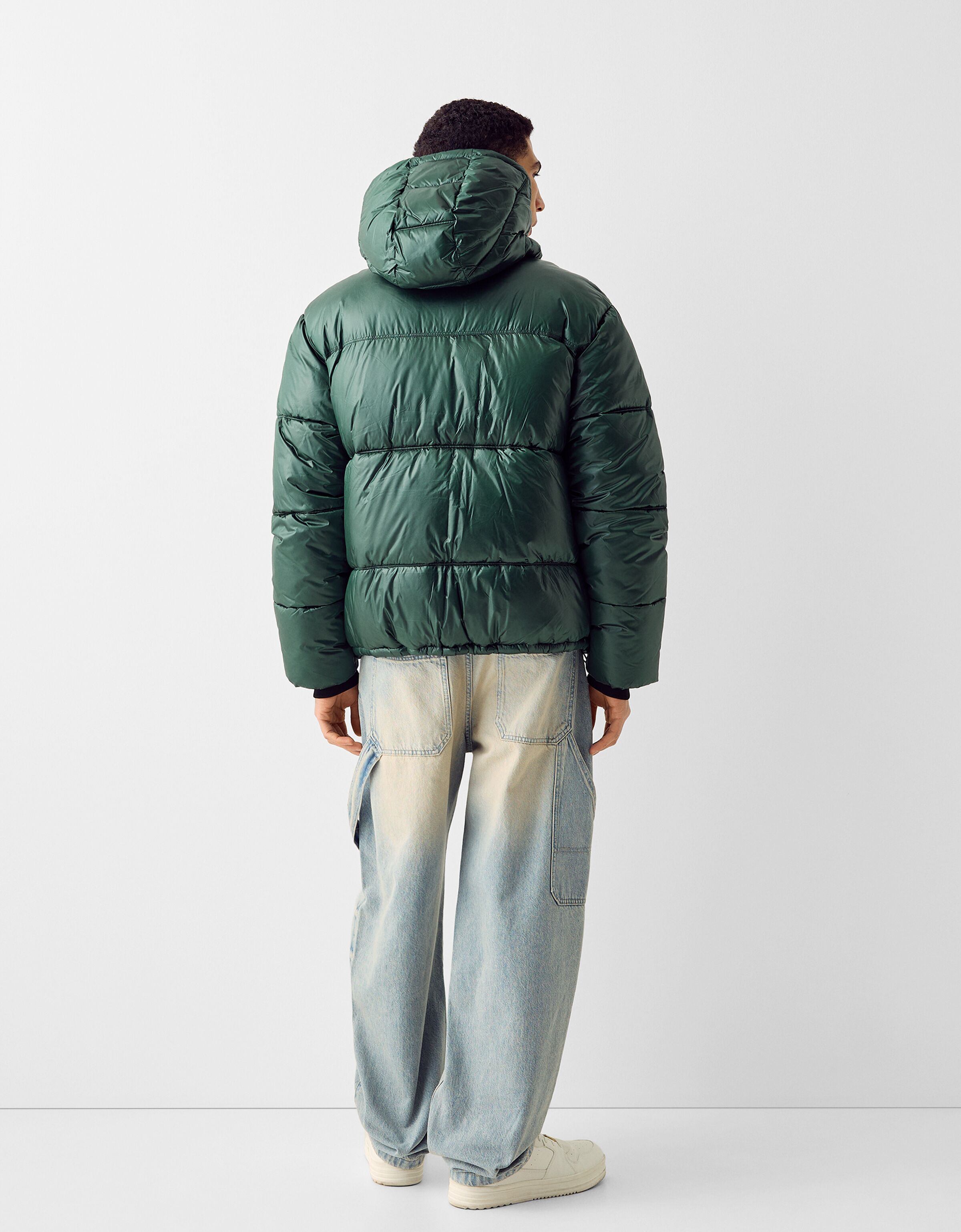 Bershka green cheap puffer jacket