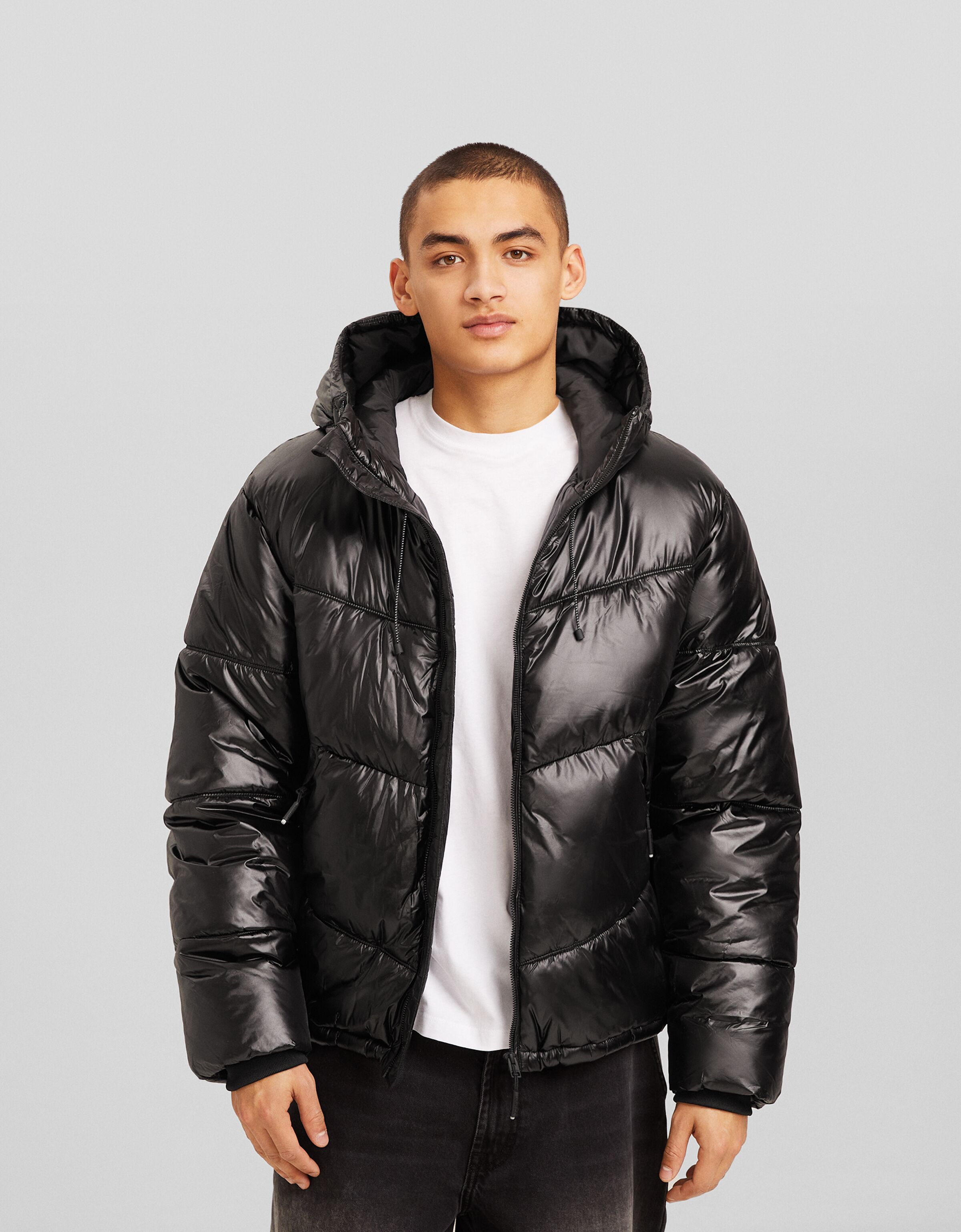 Men shiny hot sale puffer jacket