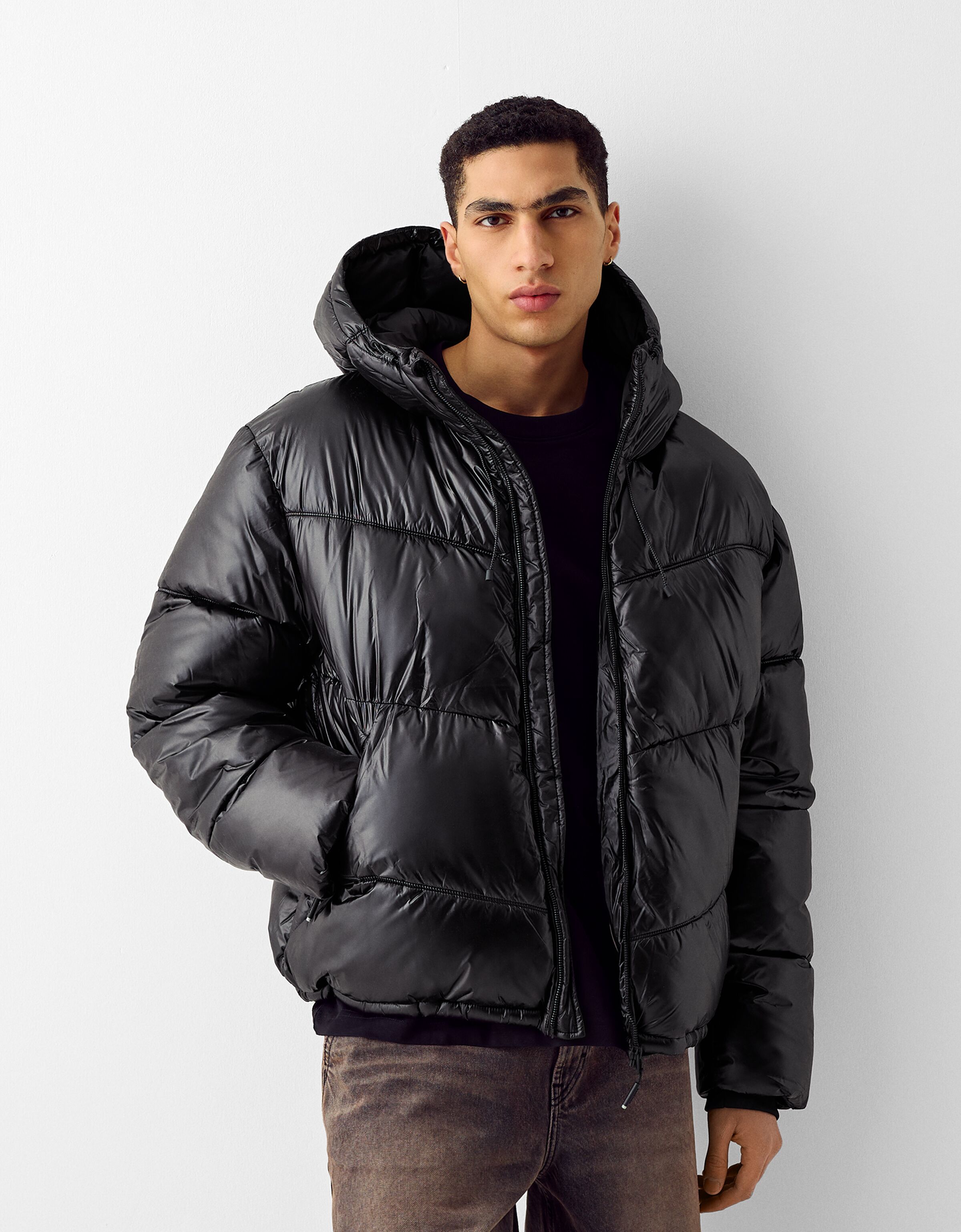 Bershka black puffer store coat