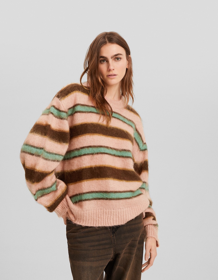 Striped faux fur sweater - Men | Bershka