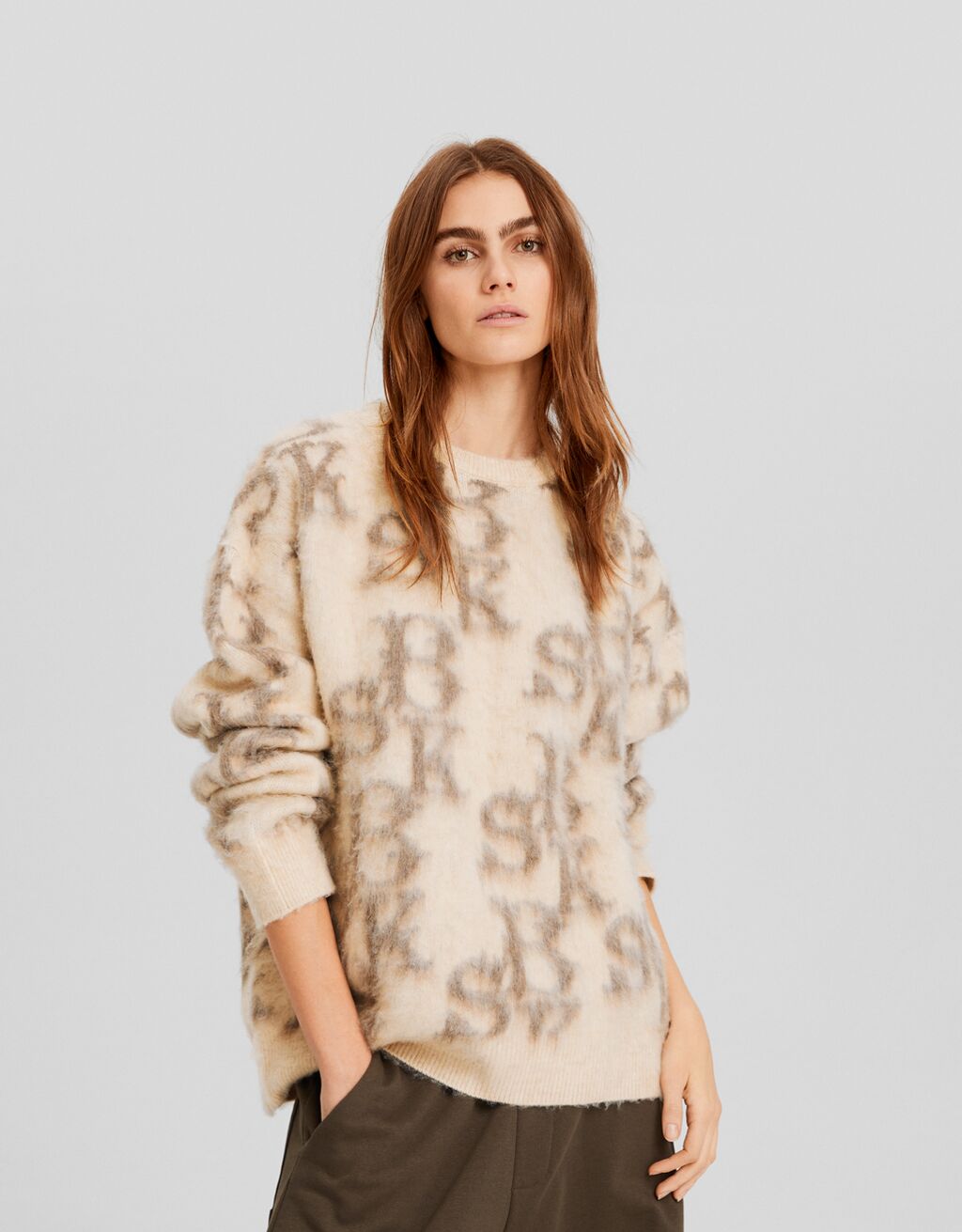 Printed faux fur sweater Men Bershka