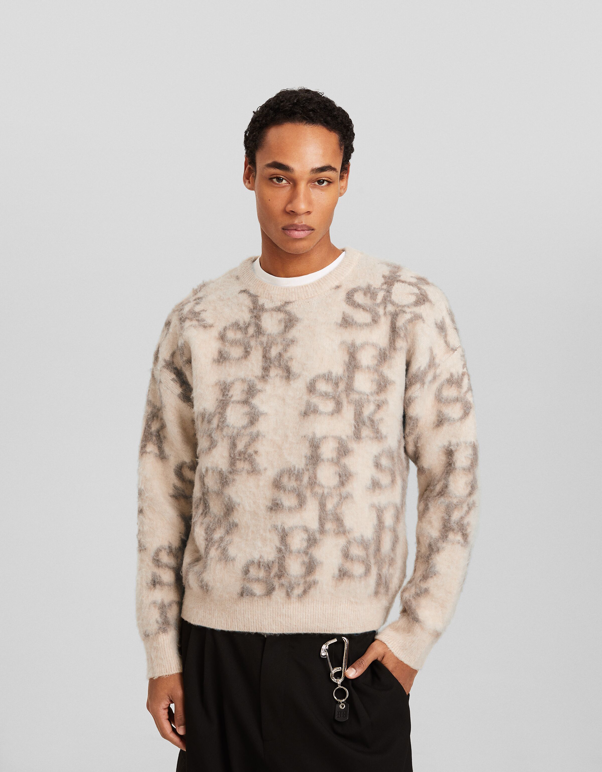 Printed faux fur sweater - Sweaters and cardigans - Men | Bershka