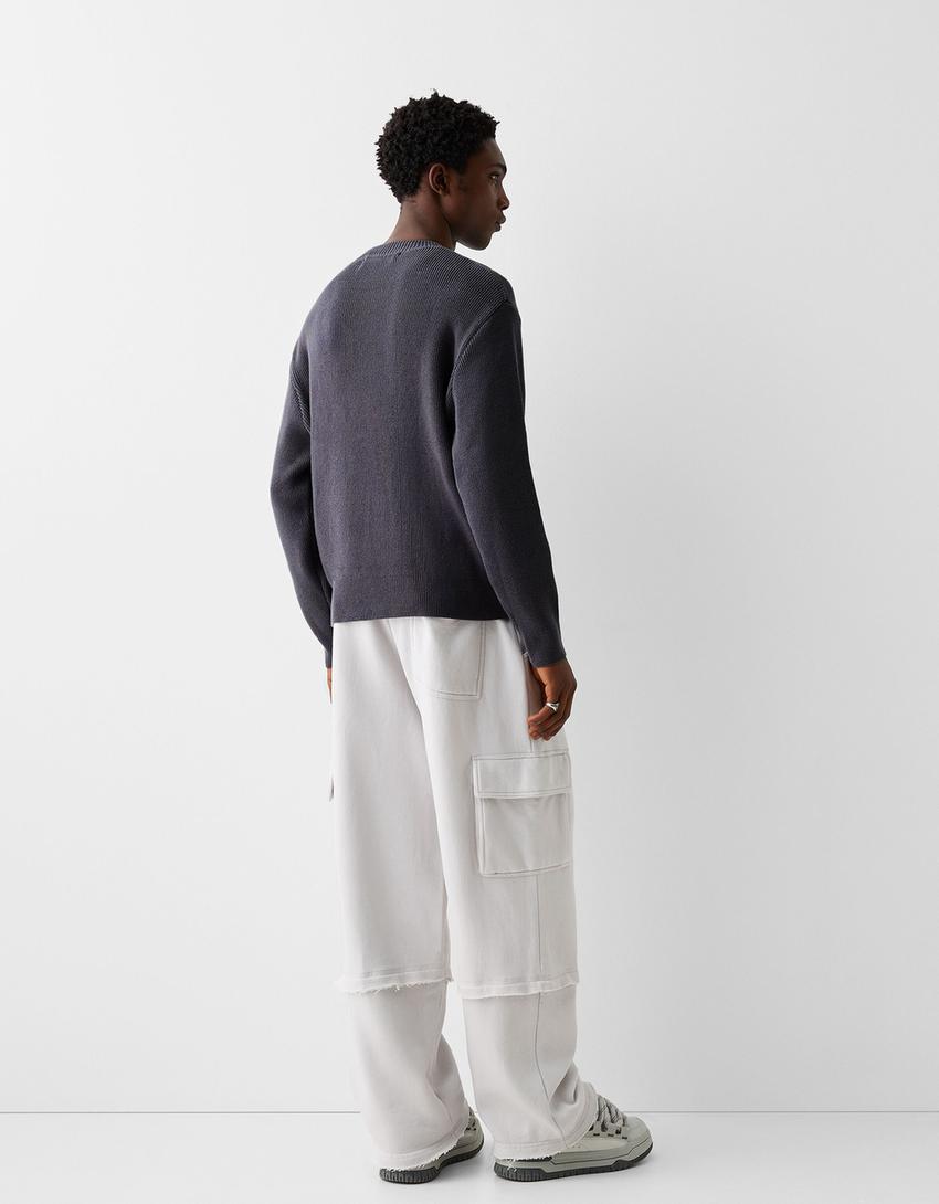 Pull maille côtelée imprimé-Gris foncé-1