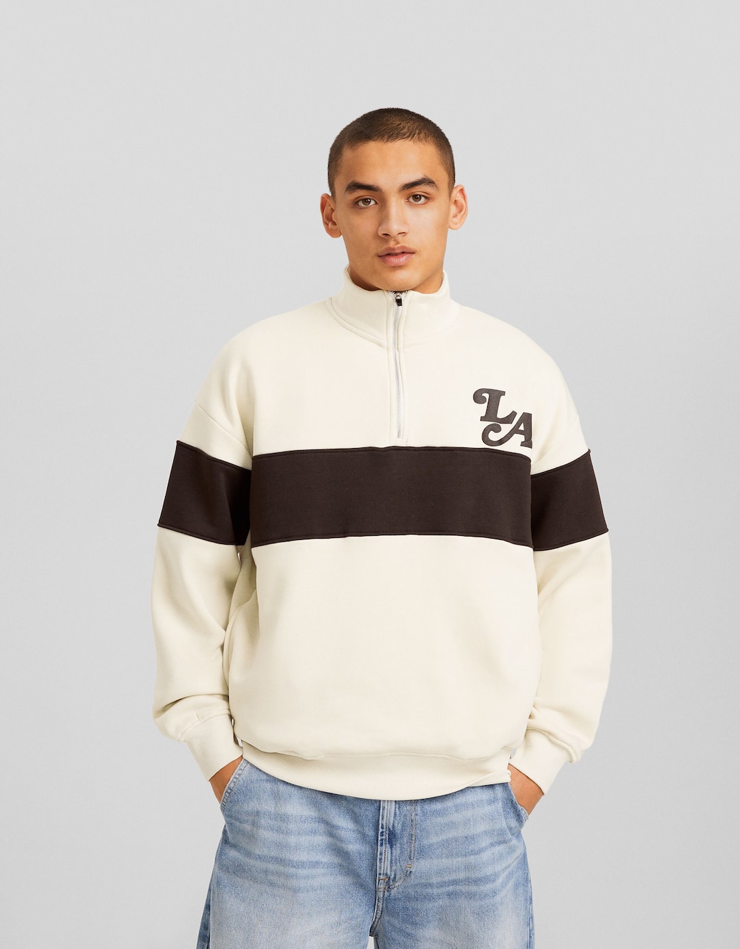 High-neck zip-up sweatshirt
