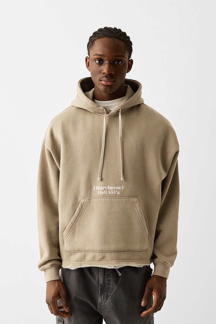 Cropped hoodie with a faded-effect print