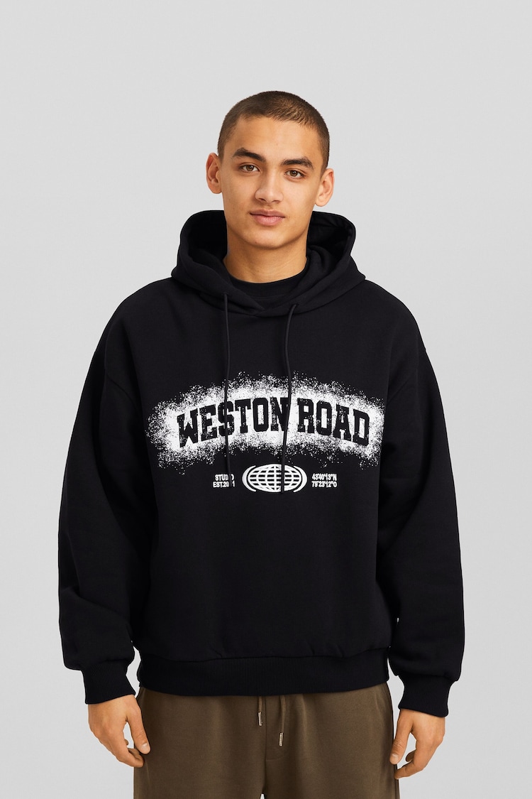 Boxy fit desenli kapüşonlu sweatshirt