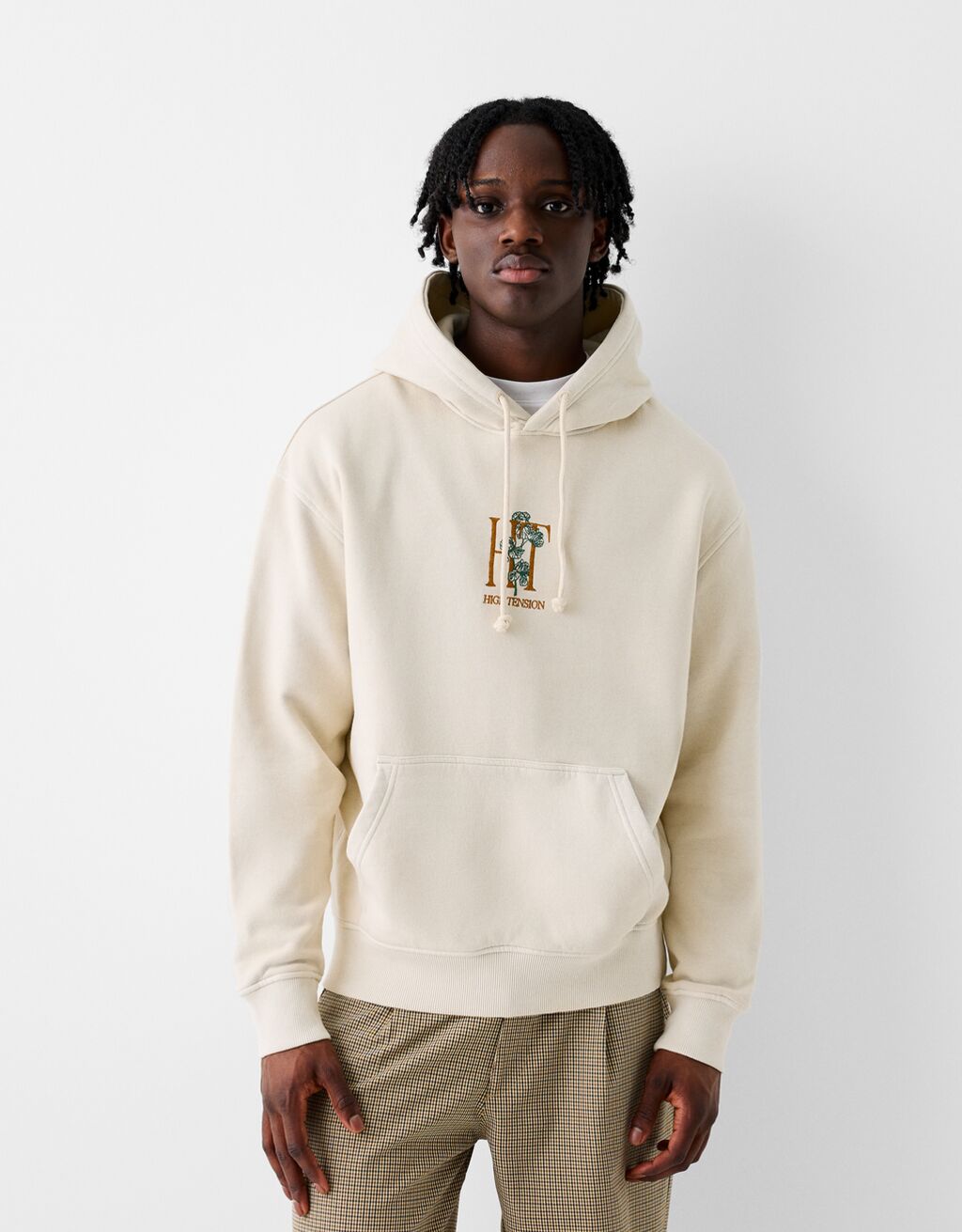 Bershka roman back new arrivals print hoodie in stone