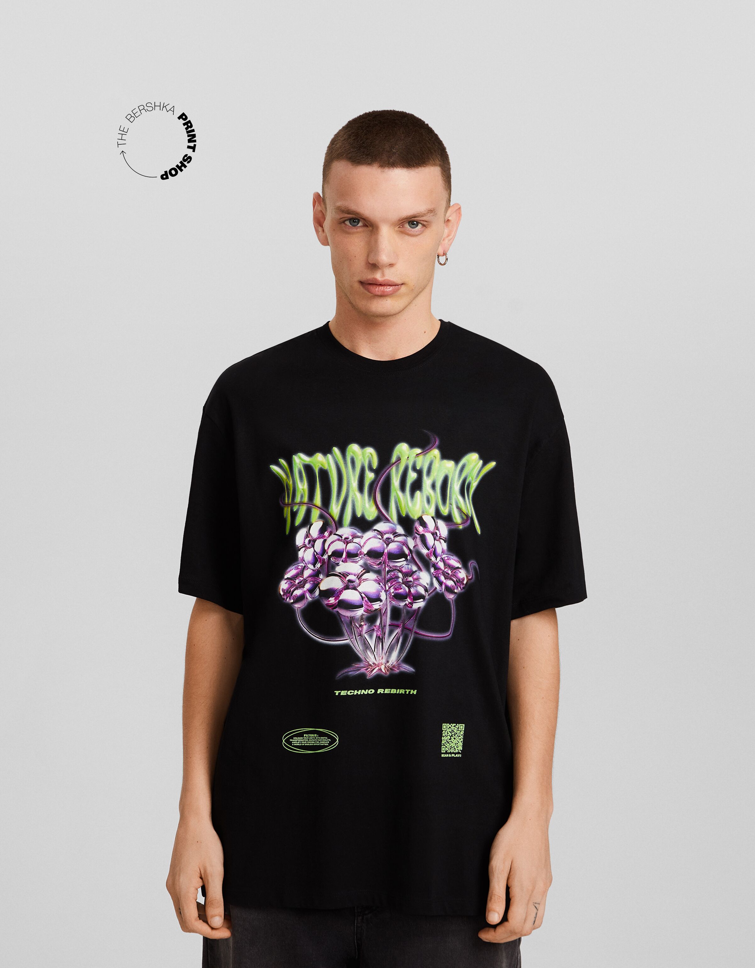 Bershka Wearable Art boxy fit print T shirt