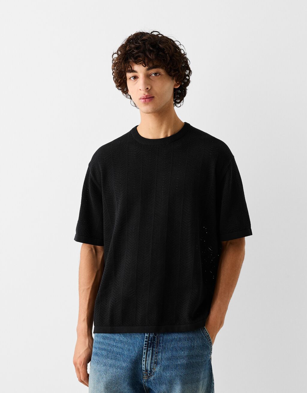 T-shirt estrutura rendilhado-Preto-0