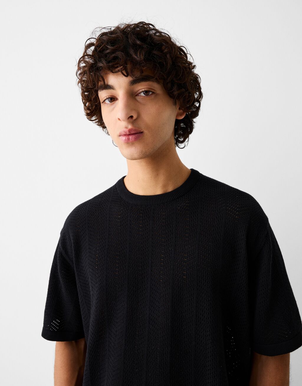 T-shirt estrutura rendilhado-Preto-2