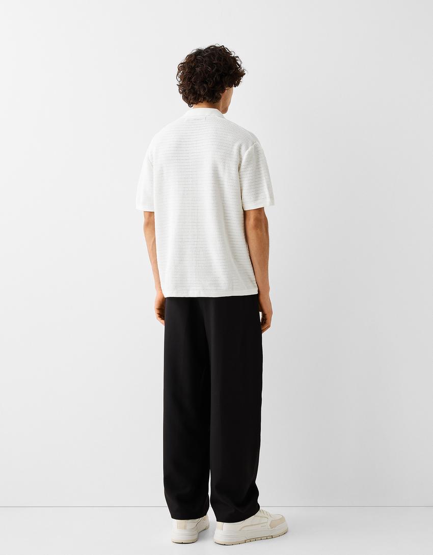 Chemise manches courtes ajourée-Blanc-1