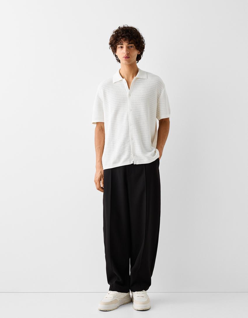 Chemise manches courtes ajourée-Blanc-3